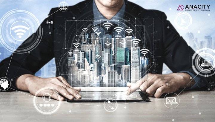 Man holding digitised building model depicting facility management software