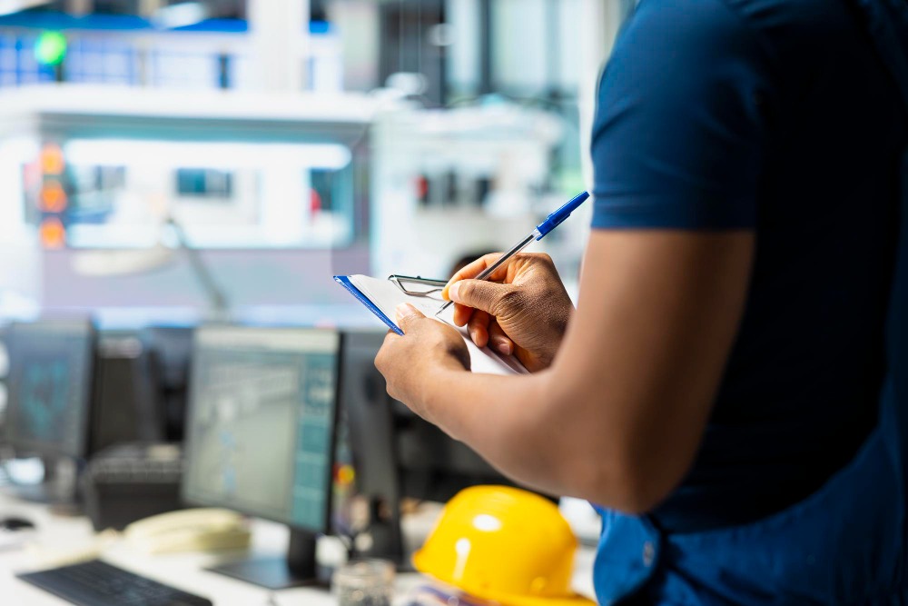Man jotting on a paper to represent maintenance tracking
